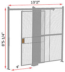 1-Wall Woven Wire Security Partition, 10'2" wide, 8'5-1/4" tall - 4' Sliding Gate