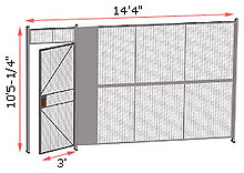 1-Wall Woven Wire Security Partition, 14'4" wide, 10'5-1/4" tall - 3' Hinged Gate