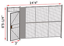 1-Wall Woven Wire Security Partition, 14'4" wide, 8'5-1/4" tall - 3' Hinged Gate