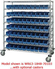 High Density Wire Shelving System with 7 shelves & 66 bins - 24"d x 48"w x 74"h