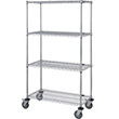 Mobile Wire Shelving, 4 Shelves, 18"W x 36"L x 69"H