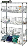 Wire Basket Unit - 36"L x 18"W x 63"H, w/ 2 shelf levels & 3 basket levels