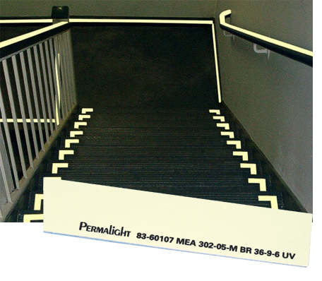 dark stairwell with photoluminescent markings