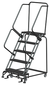 Rolling Ladder with Lock Step - 5 Steps, 14"D Top Step, 50" Platform Height