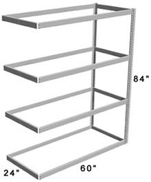 Long Span Shelving, 60" x 24" x 84" No Decking, 800 Lbs. Cap., Adder