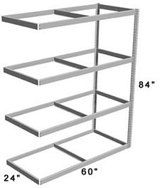 Long Span Shelving, 60" x 24" x 84" No Decking, 1200 Lbs. Cap., Adder