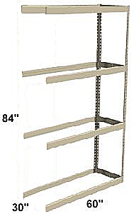 Long Span Shelving, 60" x 30" x 84" No Decking, 800 Lbs. Cap., Adder