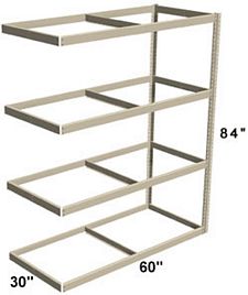 Long Span Shelving, 60" x 30" x 84" No Decking, 1200 Lbs. Cap., Adder