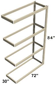 Long Span Shelving, 72" x 30" x 84" No Decking, 600 Lbs. Cap., Adder