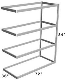 Long Span Shelving, 72" x 36" x 84" No Decking, 600 Lbs. Cap., Adder