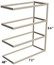 Long Span Shelving, 72" x 48" x 84" No Decking, 700 Lbs. Cap., Adder