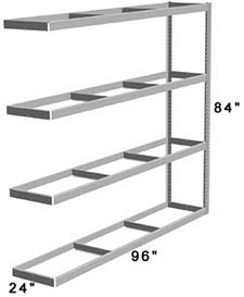 Long Span Shelving, 96" x 24" x 84" No Decking, 1000 Lbs. Cap., Adder