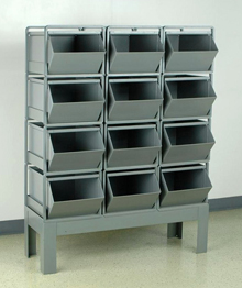 Stacking Rack w/ 12 Steel Stacking Bins (20-1/2"L x 12"W x 9-1/2"H)