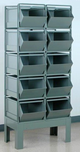 Stacking Rack w/ 10 Steel Stacking Bins (24"L x 15"W x 11"H)