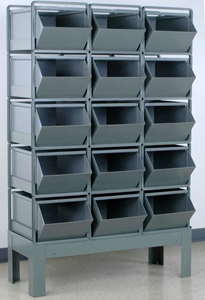 Stacking Rack w/ 15 Steel Stacking Bins (24"L x 15"W x 11"H)