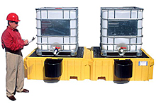 Twin IBC Spill Pallet - With 2 bucket shelves, and drain