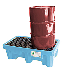 2-Drum Fluorinated Spill Containment Pallet - Light Blue, with Drain
