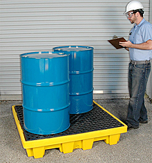 Nestable Low-Profile 4-Drum Spill Containment Pallet - No Drain, Yellow