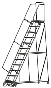 Rolling Ladder with Lock Step - 12 Steps, 14"D Top Step, 120" Platform Height