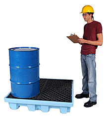 4-Drum Fluorinated Spill Containment Pallet - Light Blue, with Drain
