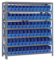 12d x 36w x 39h Steel Shelving - 7 Shelves & 72 QSB 100 Bins