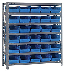 12d x 36w x 39h Steel Shelving - 7 Shelves & 30 QSB 102 Bins