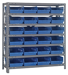 12d x 36w x 39h Steel Shelving - 7 Shelves & 24 QSB 107 Bins