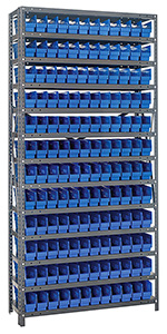 12d x 36w x 75h Steel Shelving - 13 Shelves & 144 QSB 100 Bins