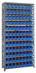 12d x 36w x 75h Steel Shelving - 13 Shelves & 96 QSB 101 Bins