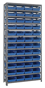 12d x 36w x 75h Steel Shelving - 13 Shelves & 48 QSB 107 Bins