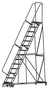 Rolling Ladder with Lock Step - 14 Steps, 14"D Top Step, 140" Platform Height