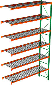 Pallet Rack with Wire Decking - Adder, 6 Beam Levels - 144"w x 42"d x 216"h - 8020 Cap. Beams
