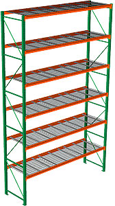 Pallet Rack with Wire Decking - Starter, 6 Beam Levels - 144"w x 42"d x 216"h - 8020 Cap. Beams