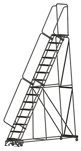Rolling Ladder with Lock Step - 15 Steps, 14"D Top Step, 150" Platform Height