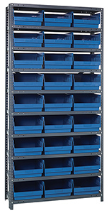 18d x 36w x 75h Steel Shelving - 13 Shelves & 36 QSB 110 Bins