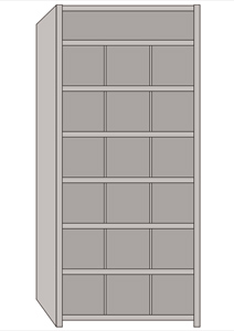 Metal Bin Shelving - Starter, 36"W x 12"D x 84"H, 19 Compartments