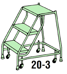 3 Step Traction Tread Welded Steel Mobile Ladder Stand - 20"W x 24"D Platform