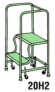 2 Step Traction Tread Welded Steel Mobile Ladder Stand w/ Handrail - 26"W x 12"D Platform