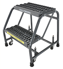 Ladder with Spring Loaded Casters - 2 Step, 19" Platform Height, No Handrails, Serrated Tread