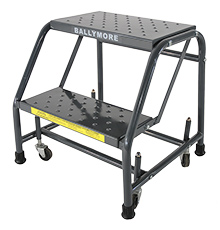 Ladder with Spring Loaded Casters - 2 Step, 19" Platform Height, No Handrails, Perforated Tread
