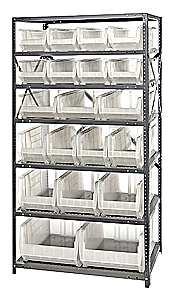 Heavy-Duty Steel Shelving w/ 20 Clear View 24" Containers - 7 Shelf