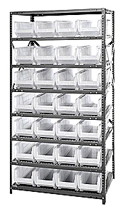 Heavy-Duty Steel Shelving w/ 28 Clear View 24" Containers