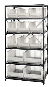Heavy-Duty Steel Shelving w/ 13 Clear View 24" Containers - 6 Shelf
