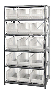 Heavy-Duty Steel Shelving w/ 15 Clear View 24" Containers - 6 Shelf