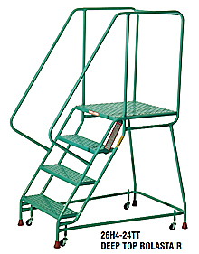 6 Step Safety Grating Tread Welded Steel Mobile Ladder Stand w/ Handrail - 26"W x 24"D Platform