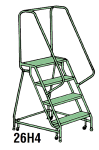 3 Step Traction Tread Welded Steel Mobile Ladder Stand w/ Handrail - 26"W x 12"D Platform