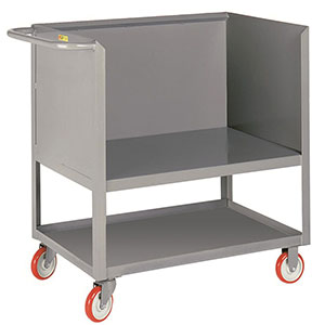 3-Sided Solid Box Truck - Raised Platform with Shelf, 24" x 36" Deck, 5" Poly Casters