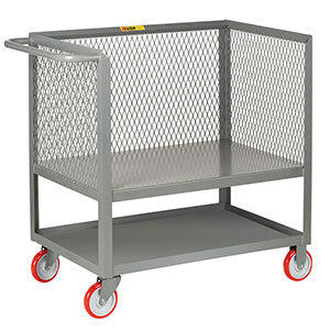 3-Sided Mesh Box Truck - Raised Platform with Shelf, 24" x 48" Deck, 5" Poly Casters