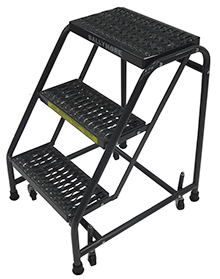 Ladder with Spring Loaded Casters - 3 Step, 28-1/2" Platform Height, No Handrails, Serrated Tread