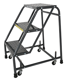 Ladder with Spring Loaded Casters - 3 Step, 28-1/2" Platform Height, No Handrails, Perforated Tread